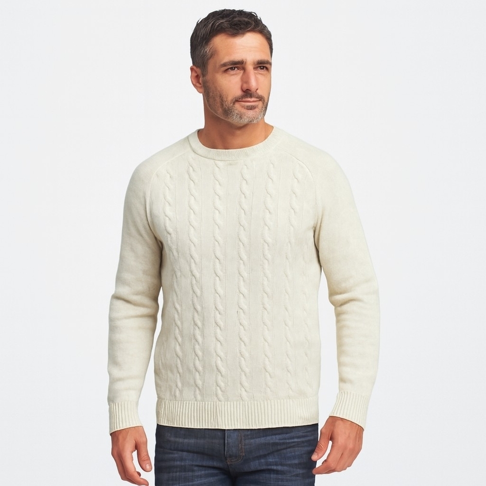 Line of Trade Shetland Wool Cable Knit Crewneck Sweater Men’s XL